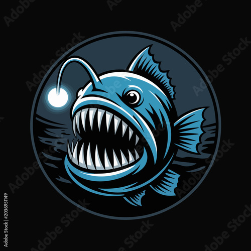 Valokuva Anglerfish with sharp teeth open mouth.