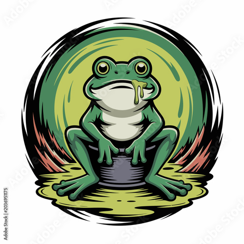 Tableau sur toile Green Frog Sitting on Object.