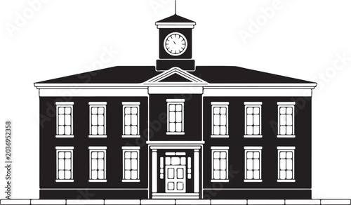 Tableau sur toile School building with clock tower and entrance