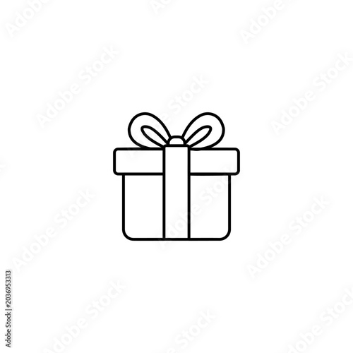 Gift box line icon. Vector illustration of a simple outline present box wrapped with a ribbon bow. Concept of holiday celebration, Christmas gift, birthday surprise, online shopping reward.