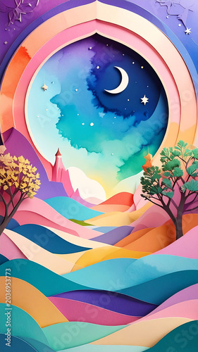 Islamic abstract background with vibrant water color, part 11