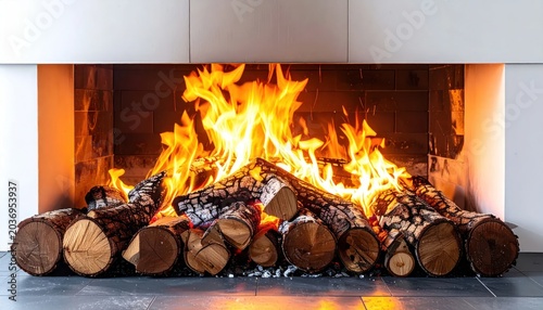 Cozy Fireplace with Burning Logs and Warm Flames.