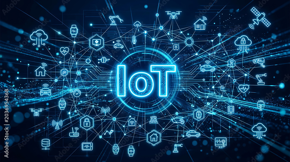Obraz premium IoT network icons and connections