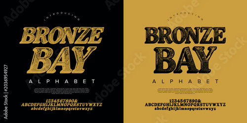 Photos Bronze Bay italic sketch slab serif alphabet font vector with hatch texture