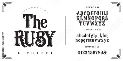 The Ruby vintage western alphabet font vector typography for classic retro saloon poster design