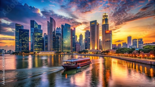 Singapore skyline twilight river cruise city travel