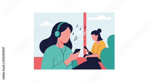 Woman Wearing Headphones Listening.