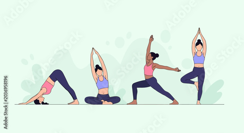 Women doing yoga poses.