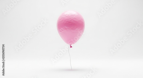 A single pink balloon floating against a minimalist white background.