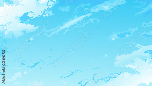 Photos Blue sky with white clouds watercolor illustration background