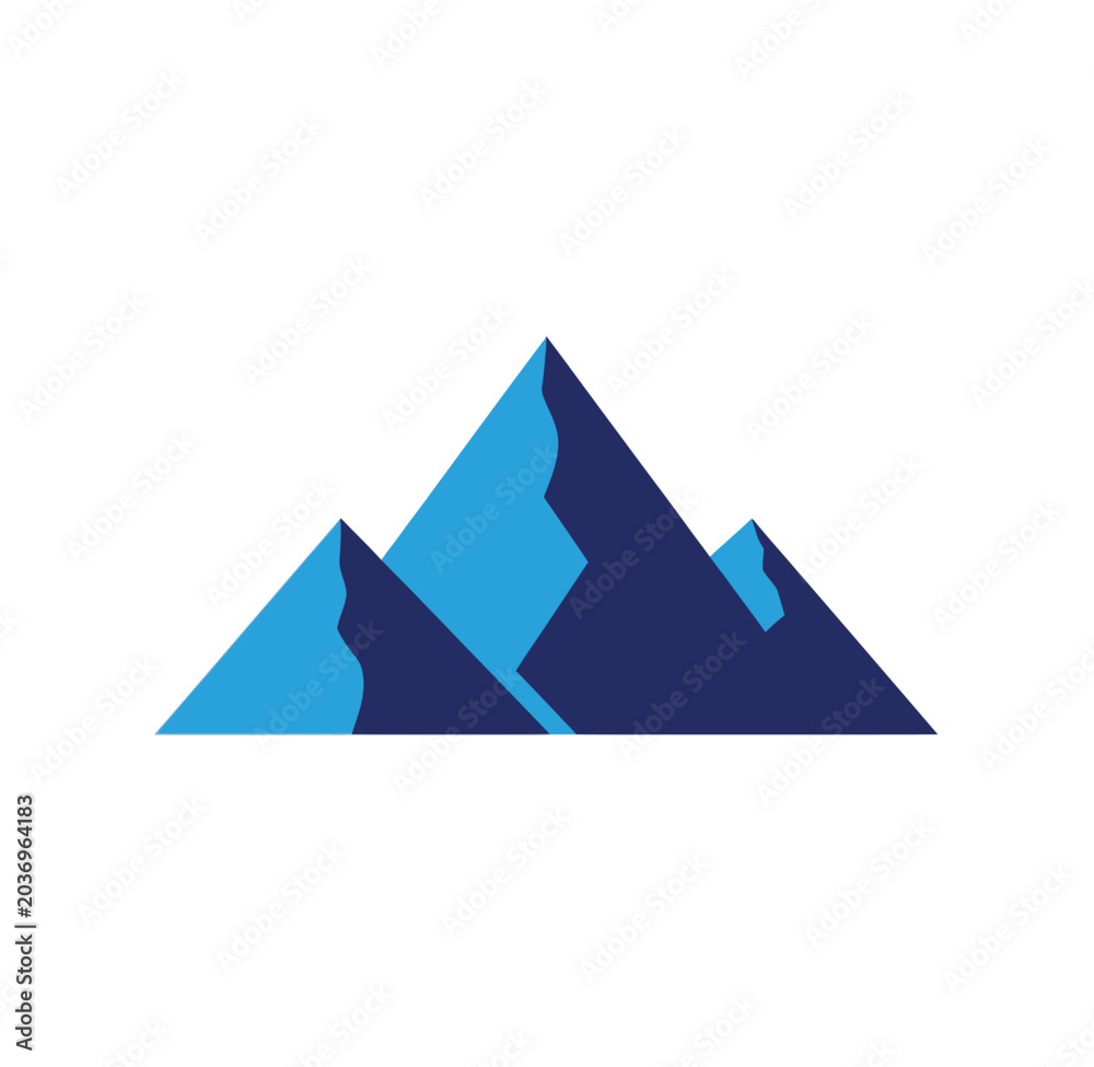 Fototapeta premium Stylized geometric mountain range logo in blue tones with mountain landscape adventure climbing