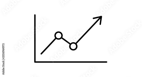 Upward trending line graph with two data points and arrow indicating growth and success