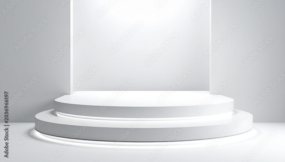 Fototapeta premium Minimalist white circular product display podium with spotlight