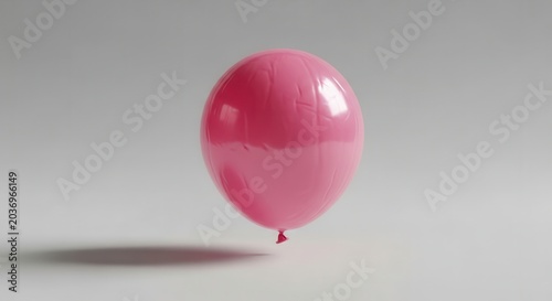 A single pink balloon floats against a plain gray background with a soft shadow.