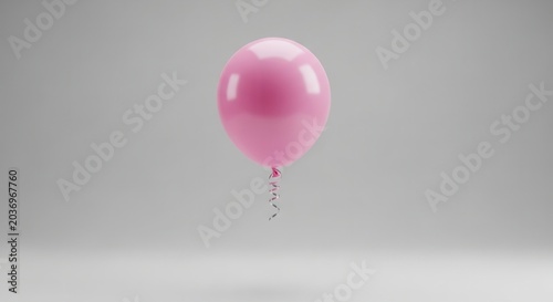A single pink balloon floats gently against a soft gray background, symbolizing celebration and joy.