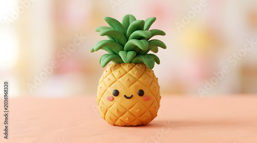 Cute Clay Pineapple Figurine with Smiling Face