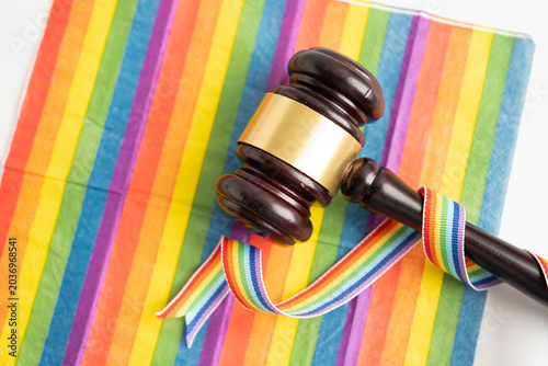 Tableau sur toile Gavel for judge lawyer on rainbow flag, symbol of LGBT pride month