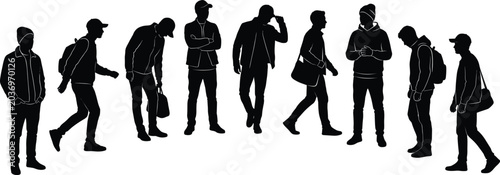 Bild auf Leinwand Vector collection of young men silhouettes wearing casual urban streetwear jacke