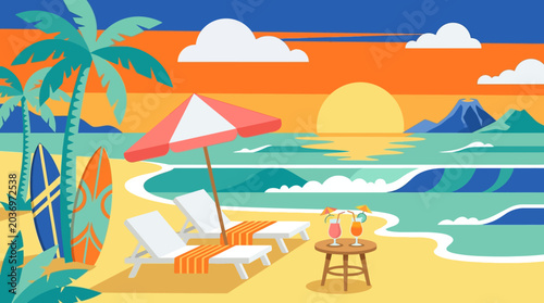 Canvastavla Beach chairs with umbrella and table.