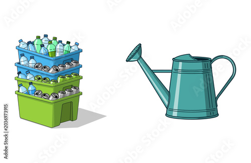 Fényképezés Recycling efforts for a greener future collected plastic bottles and aluminum ca