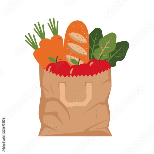 Photos Fresh, wholesome groceries in an eco-friendly paper bag carrots, bread, leafy gr