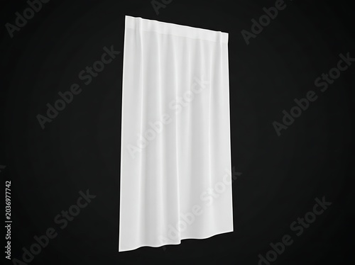 Isolated white sheer curtain mockup with soft fabric folds for interior home design visualization and decor presentation