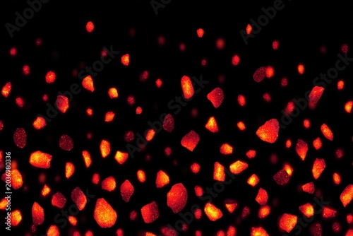 Abstract image of glowing red particles against a dark backdrop.