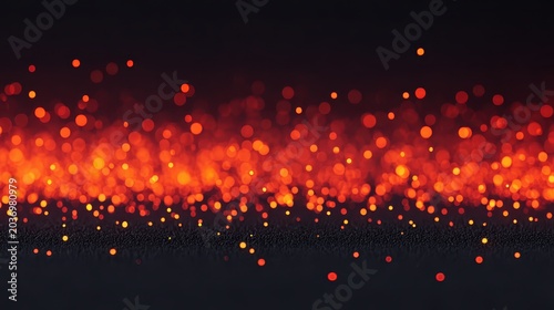 Vibrant orange and red bokeh lights resembling glowing embers on a dark background.