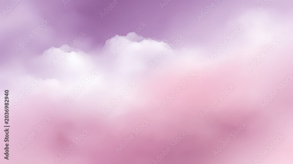 Obraz premium Dreamy pastel pink and purple sky gradient with soft clouds
