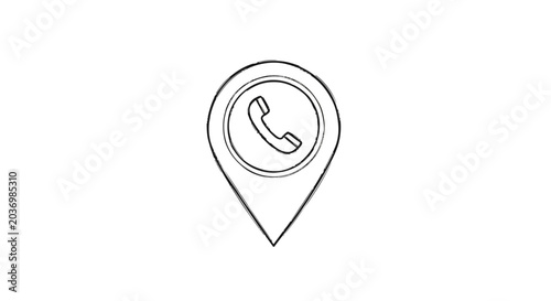 Map pointer icon with telephone handset symbol inside.