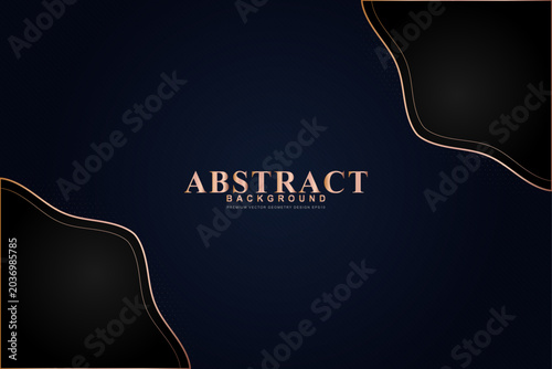 Slika na platnu Luxury dark blue abstract background with rose gold wavy lines, elegant premium