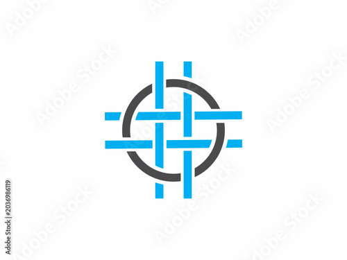 Abstract Interlocking Cross Grid and Circle Logo Vector Design Element in Blue and Grey Colors