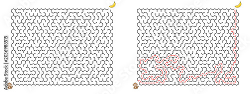 Canvas Print Honeycomb maze for kids activity Monkey path to banana puzzle