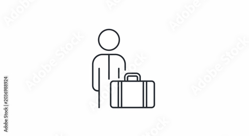 Minimalist line icon of a person carrying a suitcase