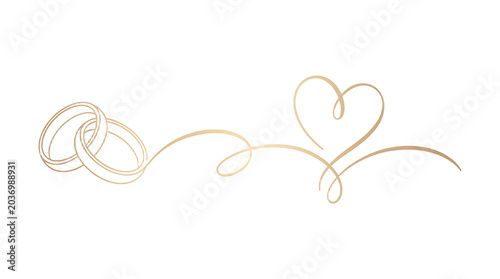 Elegant gold wedding rings and heart flourish