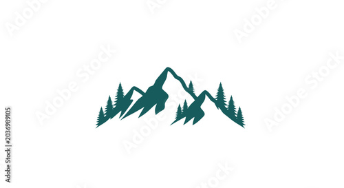 Minimalist mountain range and pine forest silhouette vector.