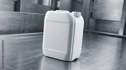 Blank white plastic jerry can mockup for industrial liquid storage chemical container design and branding presentation