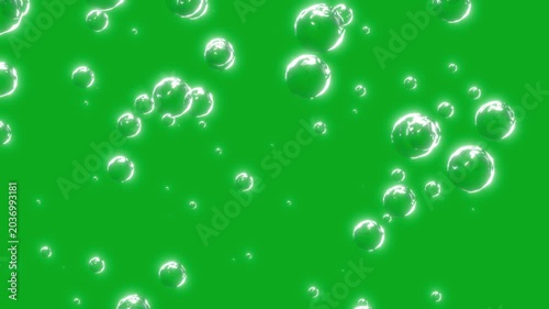 Soap bubble animation slowly falling on a green screen. Soap bubble fall on chroma key background.