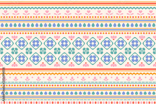 Cute Modern Ethnic Geometric Border Fabric Pattern