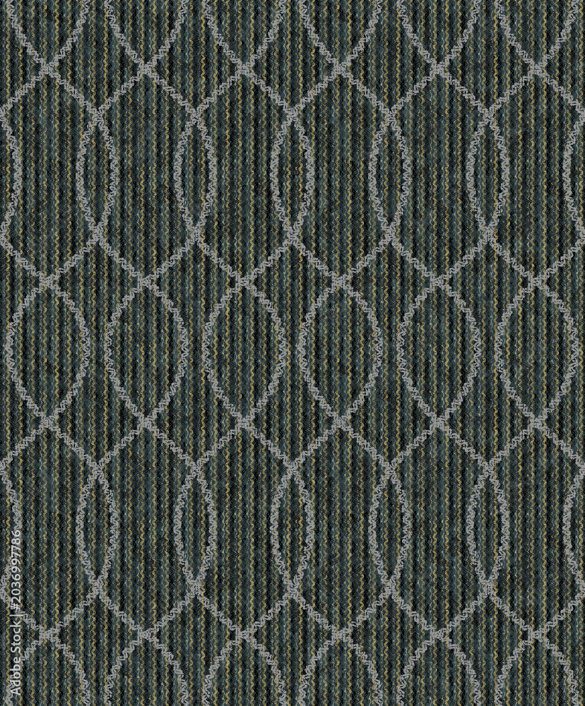 Fototapeta premium Seamless sophisticated modern abstract texture featuring an elegant elliptical lattice pattern over charcoal and gold vertical wavy lines