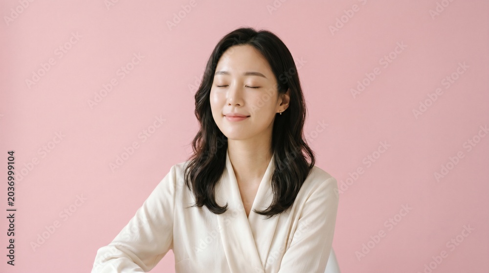 Fototapeta premium Smiling Asian woman in white shirt.