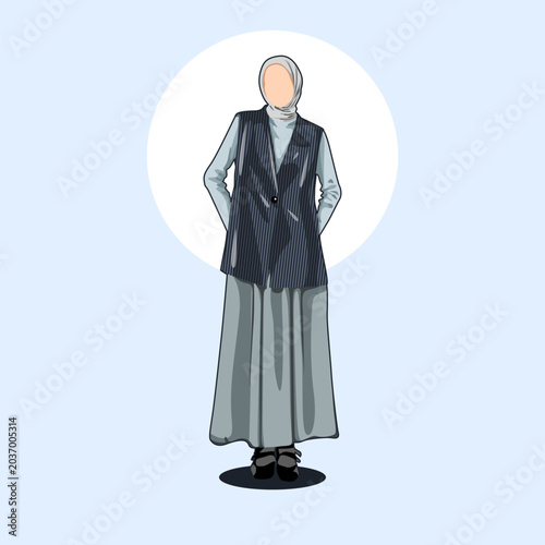 Vector Illustration of a Faceless Hijab Woman with a Dark Vest