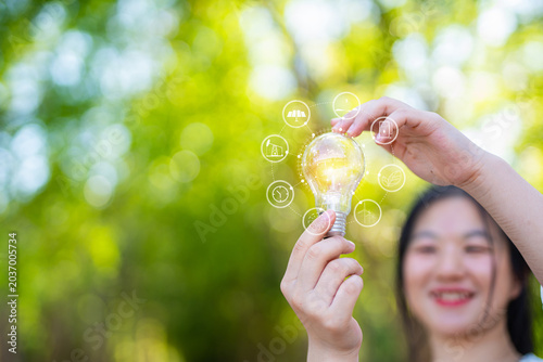 light bulb against nature, icons