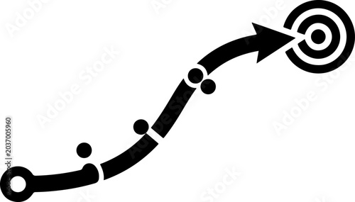 Strategic roadmap black icon representing business milestone path project planning target destination and workflow process isolated on white background