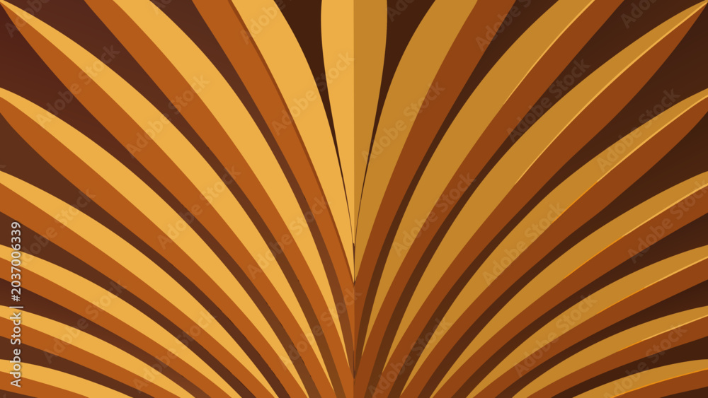 Obraz premium Abstract symmetrical golden palm leaves radial pattern design with abstract symmetrical botanical ornamental background illustration geometric tropical wallpaper stylized decorative