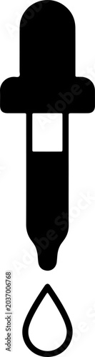 Eye dropper black icon representing color picker tool digital design graphic illustration and medical liquid pipette isolated on white background