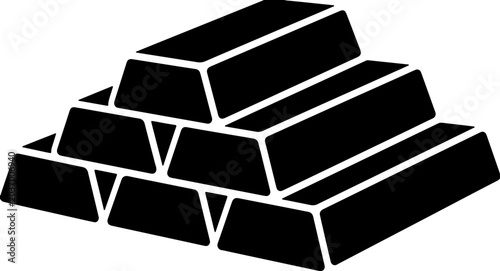 Stacked gold bars black icon representing wealth financial investment banking reserves and precious metal treasure isolated on white background