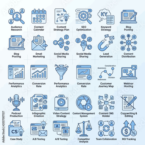 Set of digital marketing icons for business and website content