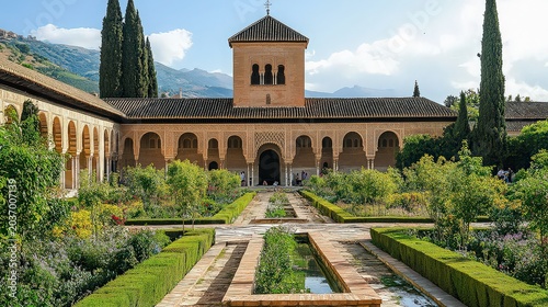 The generalife gardens and the palace of the alhambra in granada, andalusia, spain