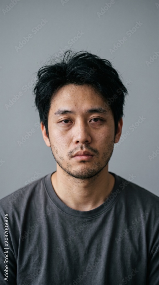 Fototapeta premium Portrait of a young Asian man looking serious.